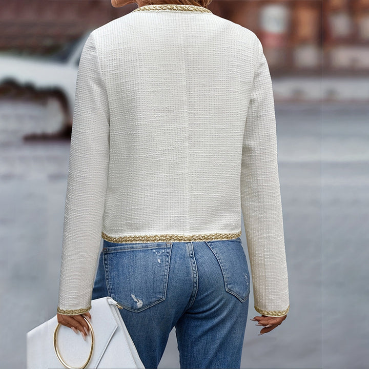 Damen elegante Kurzjacke mit klassischen Knopfdetails Drune
