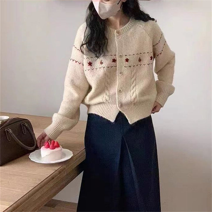 Damen Gemusterte Strickjacke mit dekorativen Knöpfen und lässigem Schnitt Drune