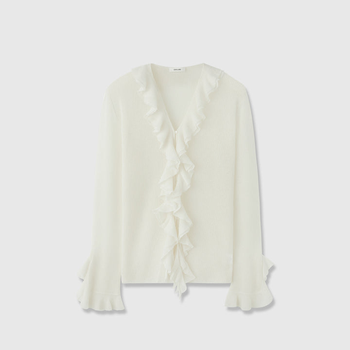 Damen Strickpullover mit Rüschenverzierung Drune