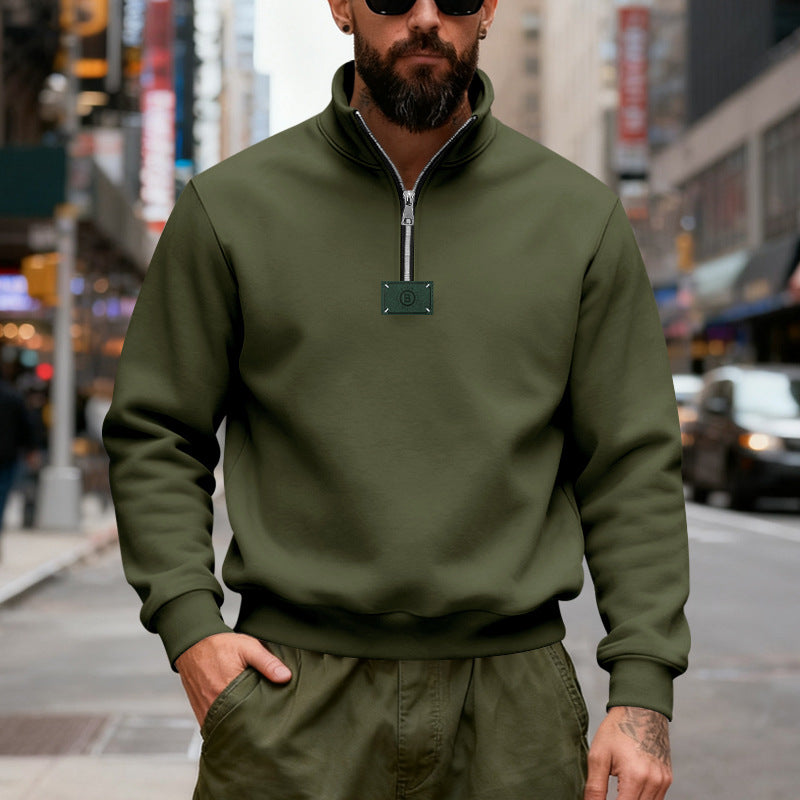 Herren nan hochgeschlossener Quarterzip-Sweatshirt aus schwerem Baumwollfleece mit Stehkragen Drune