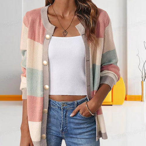 Drune | Pastellfarbener Gestreifter Cardigan Polyester Stilvoll, Farblich