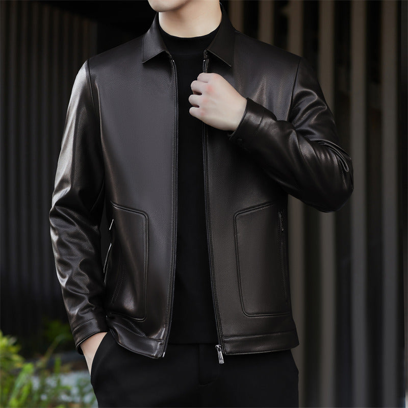 Herren Kunstlederjacke mit modernem Schnitt und praktischen Reißverschlusstaschen Drune