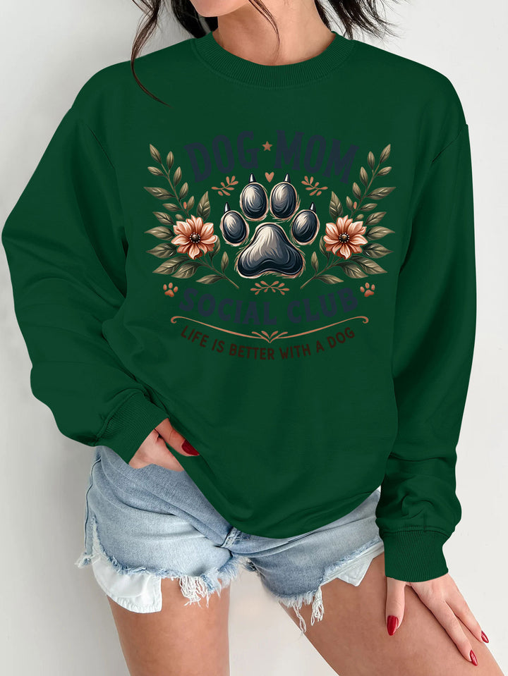 Damen Sweatshirt mit trendigem Hundemotiv und aufgepepptem Aufdruck Drune