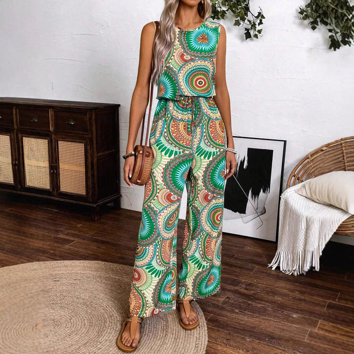 Damen lässiger Jumpsuit mit auffälligem Musterdetail und elastischem Bund Drune