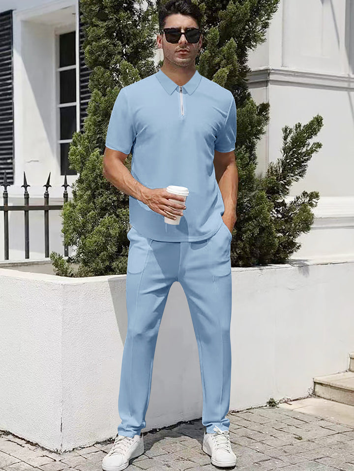 Herren nan urbanes Reise-Poloshirt mit kurzem Frontreißverschluss, elastischem Interlock und knitterarmer Pflege Drune