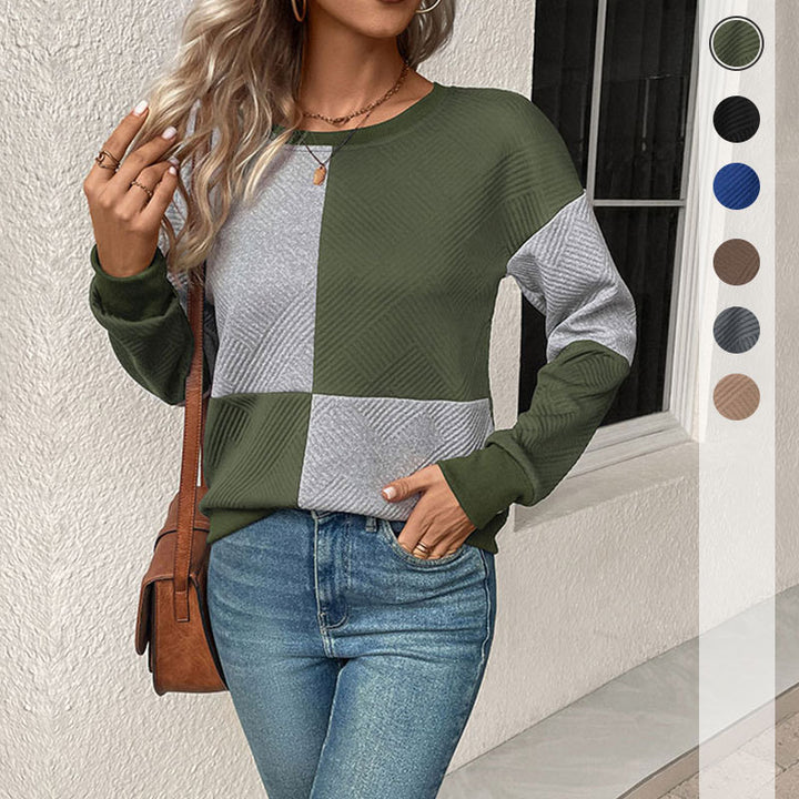 Damen Sweatshirt mit geometrischem Patchwork-Design Drune