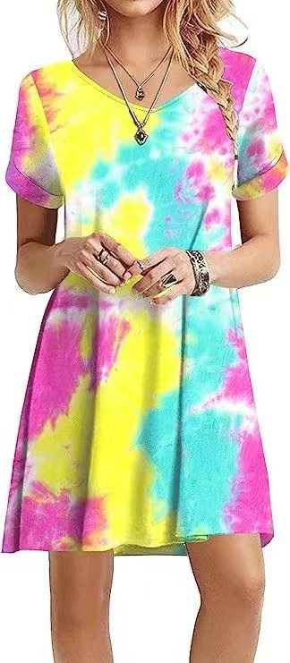 Damen T-Shirt Kleid mit modernem Tie-Dye-Design Drune