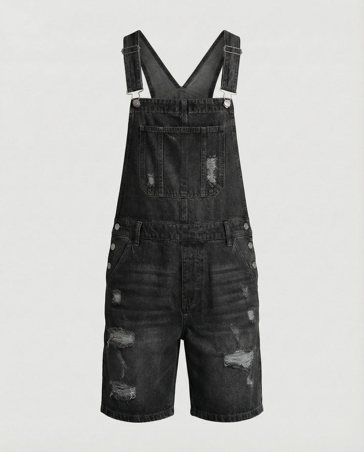 Herren Denim Latzshorts mit Ripped-Details