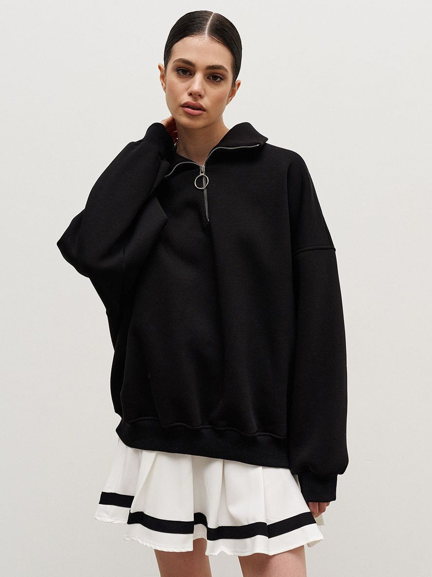 Damen modischer Oversized-Fleece-Pullover mit hohem Kragen Drune