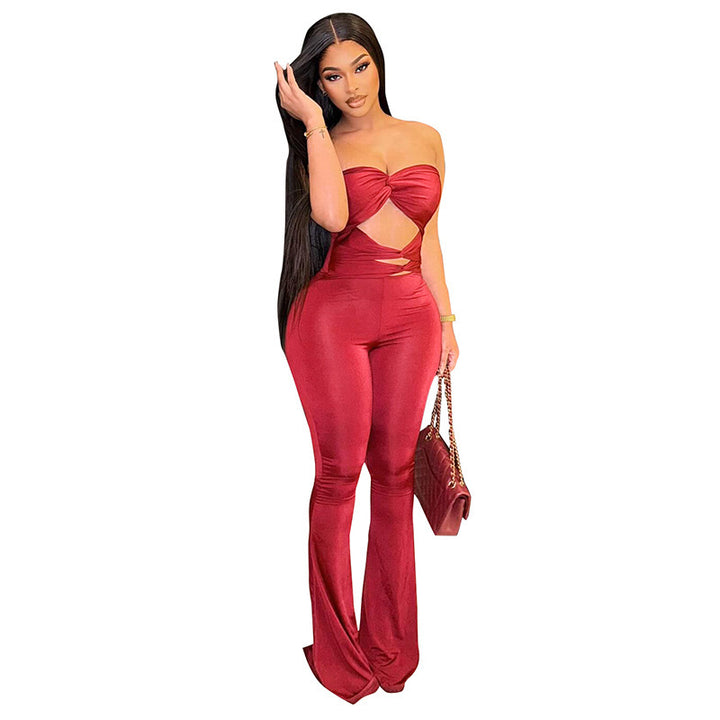 Damen Eleganter Cut-Out Jumpsuit mit fließendem Bein Drune