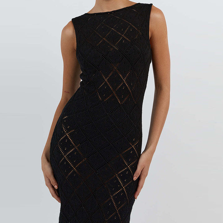 Damen Strickkleid im angesagten Rautenmuster mit hohem Schlitz Drune
