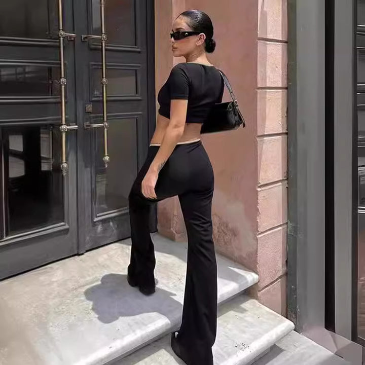 Damen modisches cropped Oberteil mit weitem Hosenansatz Drune