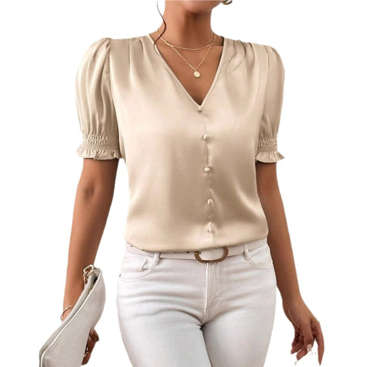 Damen Satinbluse mit Puffärmeln und eleganter Knopfleiste Drune