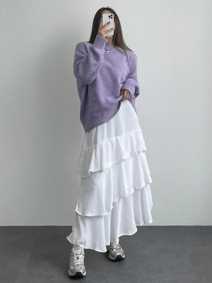 Damen Grobstrickpullover mit lässigem Schnitt und voluminösen Ärmeln Drune