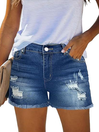 Damen Destroyed Denim-Shorts mit fransigen Säumen und lässigem Schnitt Drune