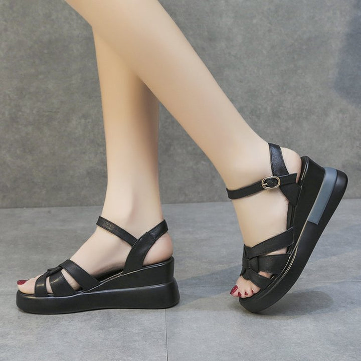 Damen nan Plateau-Sandalen mit geflochtenem Vorderblatt, verstellbarem Knöchelriemen und viskoelastischem Fußbett Drune