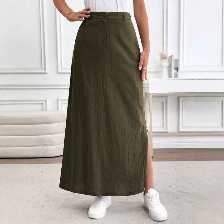 Damen Maxirock im lässigen Stil mit seitlichem Schlitz und hohem Taillenbund Drune