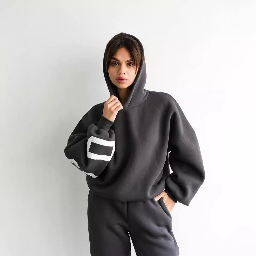 Damen Oversized Freizeitanzug mit Kapuze und elastischen Bündchen Drune