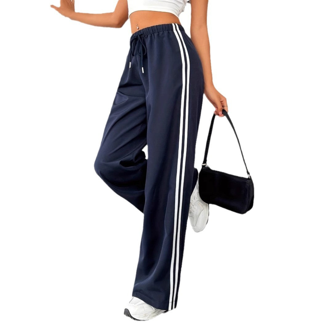Damen Freizeithosen mit hoher Taille und sportlichen Streifen Drune