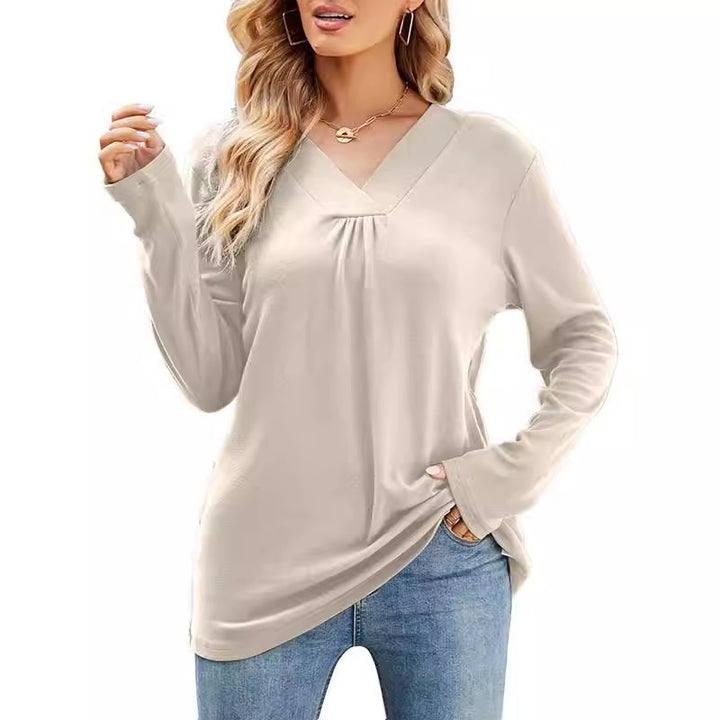 Damen V-Ausschnitt Langarmshirt mit asymmetrischem Schnitt Drune