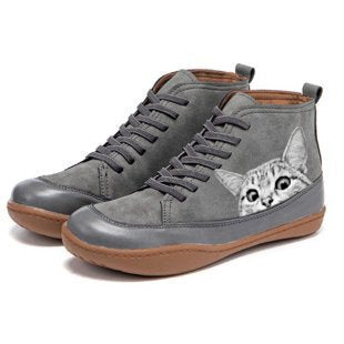 Damen High-Top Sneakers mit künstlerischem Katzenmotiv und bequemer Sohle Drune