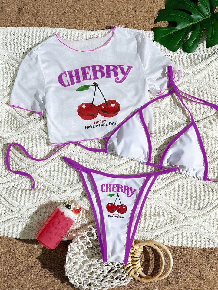 Damen Bikini-Set mit kreativem Kirschmotiv Drune
