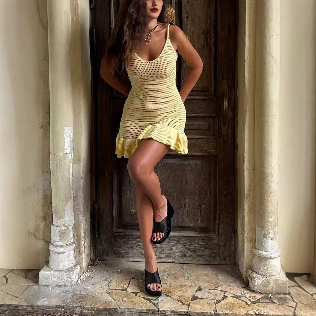 Damen Häkelkleid mit rüschendem Saum Drune