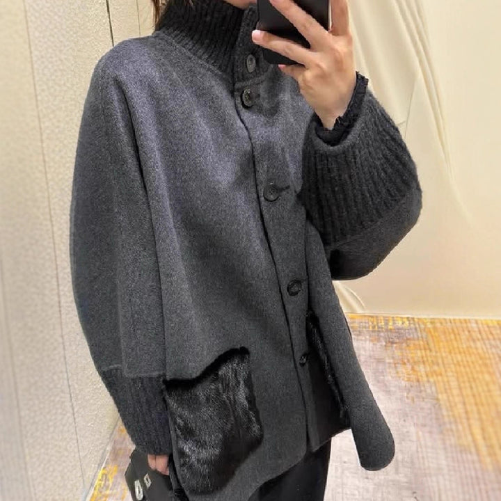 Damen Übergröße Wolljacke mit einzigartigen Details Drune