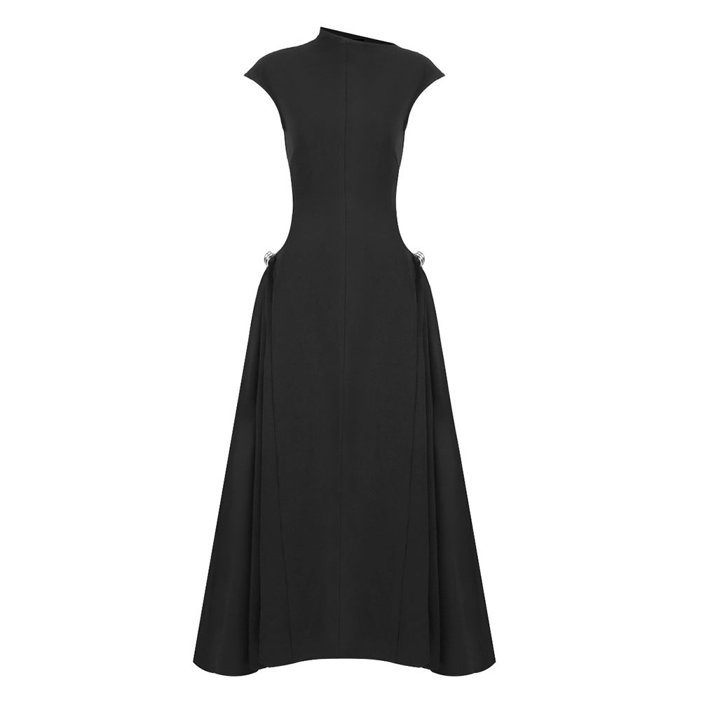 Damen elegantes bodenlanges Kleid mit außergewöhnlichem Kragen und innovativer Silhouette Drune