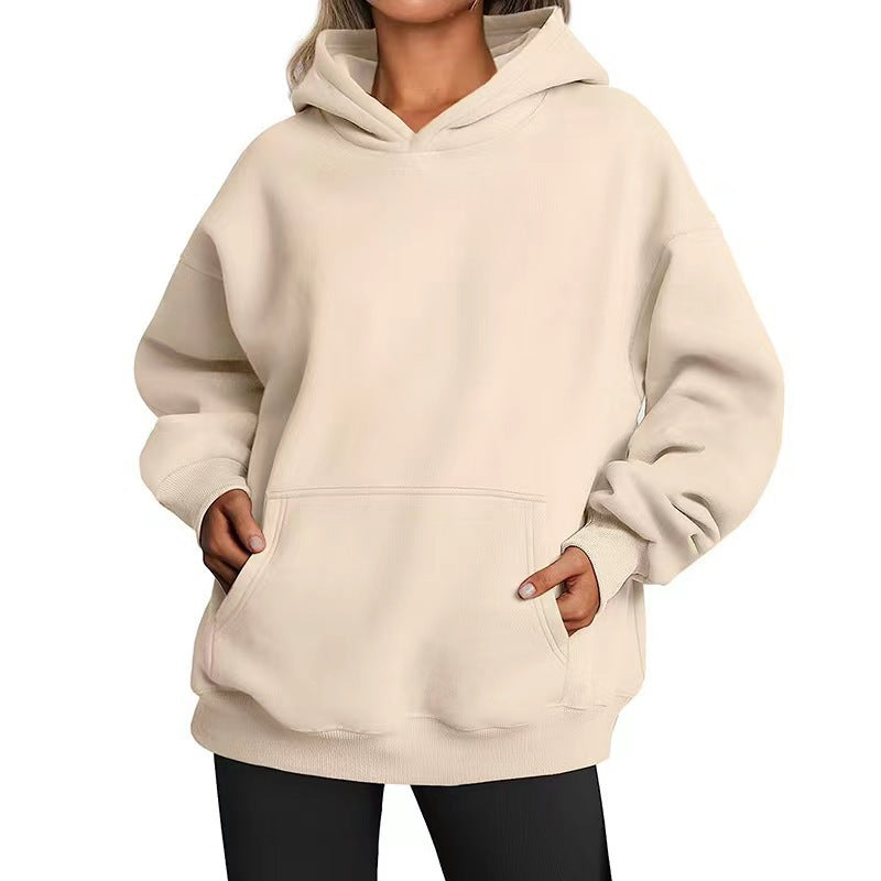 Damen nan Longline-Oversize Hoodie mit tiefer Schulter, verstärkter Kängurutasche und geripptem Saum Drune