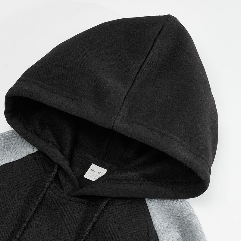 Herren nan sportiver Kapuzenpullover mit strukturierten Kontrast-Einsätzen und Kängurutasche Drune