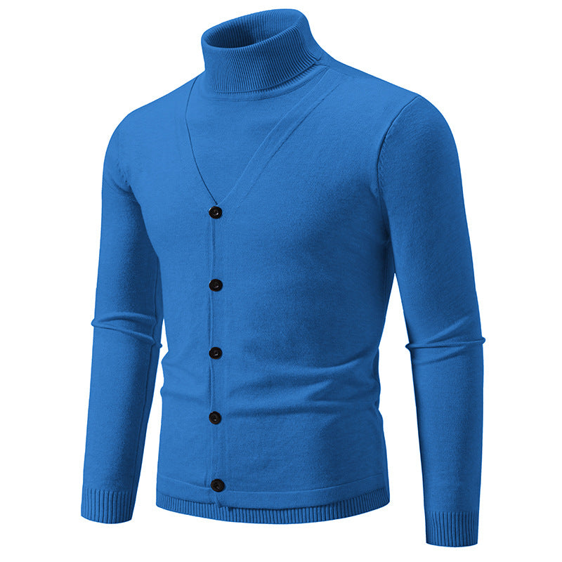 Herren eleganter Rollkragenpullover mit knöpfbaren Frontdetails und feiner Strickstruktur Drune