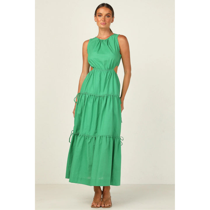Damen Langarm Maxikleid mit verspielten Seitenausschnitten und fließendem Rock Drune