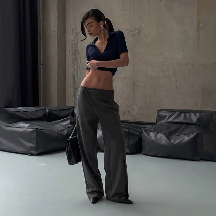 Damen elegante, hochtaillierte Hose mit asymmetrischem Schnitt Drune