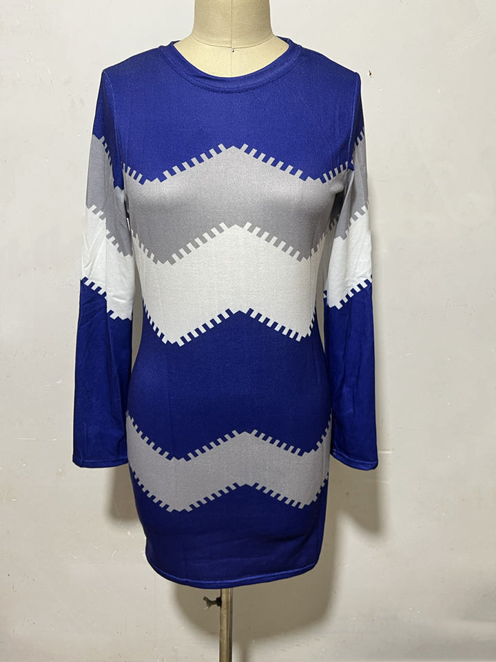 Damen nan Longsleeve-Strickkleid mit Chevron-Muster, geradem Saum und körperumspielender Passform Drune