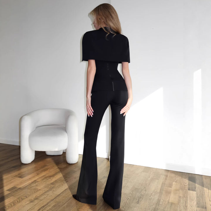 Damen Elegantes Oberteil mit schickem Cape-Ausschnitt und figurbetontem Design Drune