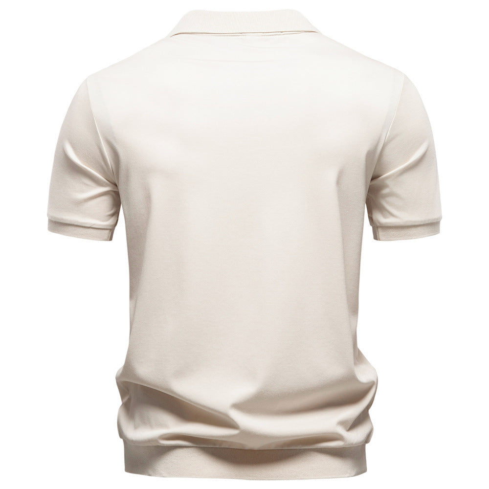 Herren nan feinstrickiges Kurzarm-Poloshirt mit offenem V-Kragen und elastischem Saum Drune