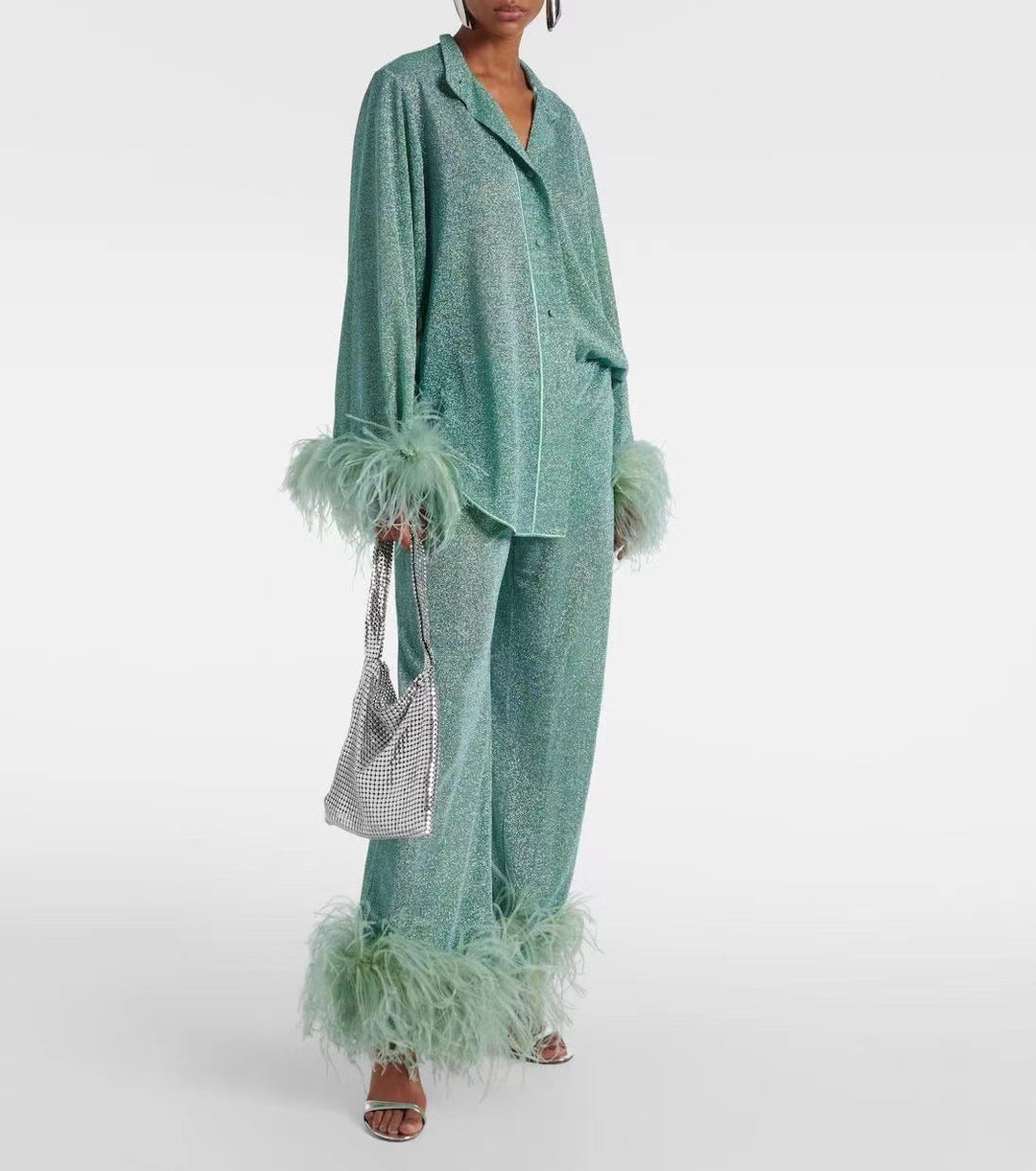 Drune | Herbst Winter Feder Stehkragen Langarmoberteil und Hosen Set