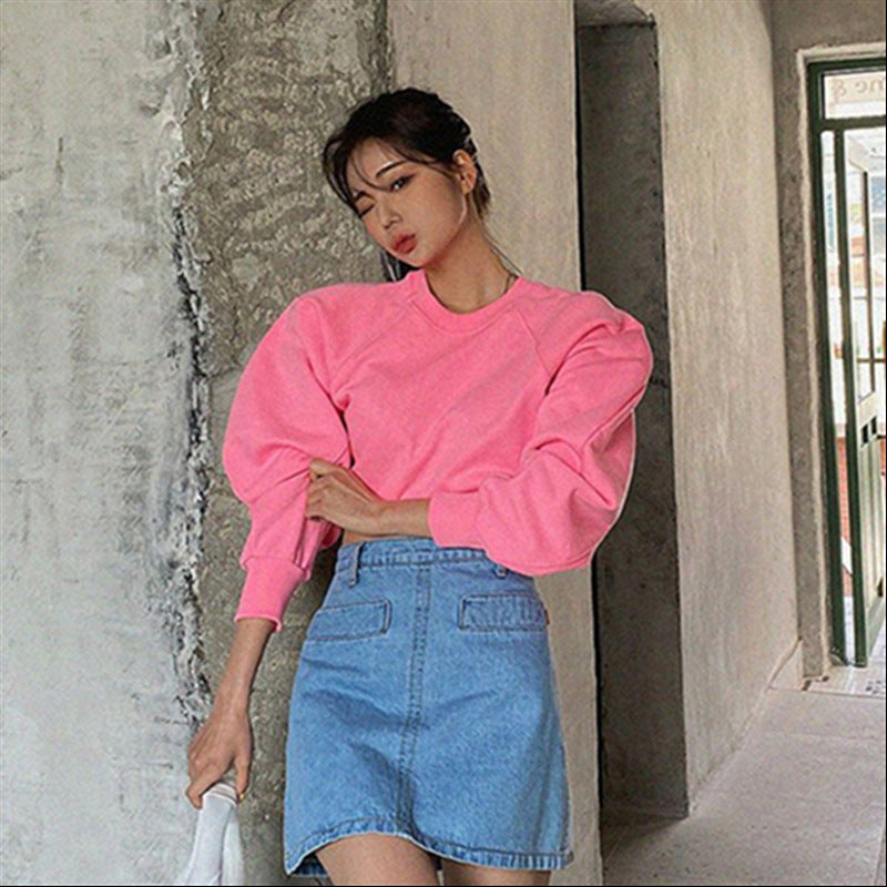 Damen cropped Sweatshirt mit voluminösen Ärmeln Drune 1772505824