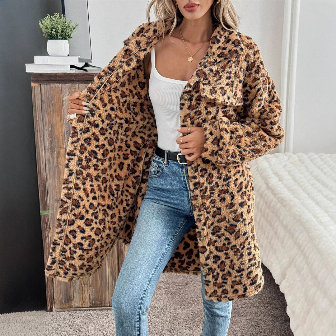 Damen kuschelige Leo-Print Jacke Drune