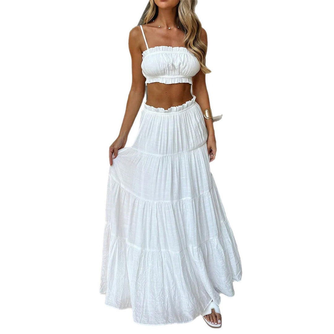 Damen Boho Maxikleid mit gepufften Trägern und Rüschendetails Drune