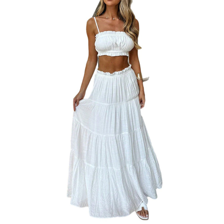 Damen Boho Maxikleid mit gepufften Trägern und Rüschendetails Drune