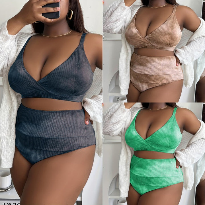 Damen Hoch tailliertes Bikini-Set mit raffiniertem Ripp-Design Drune