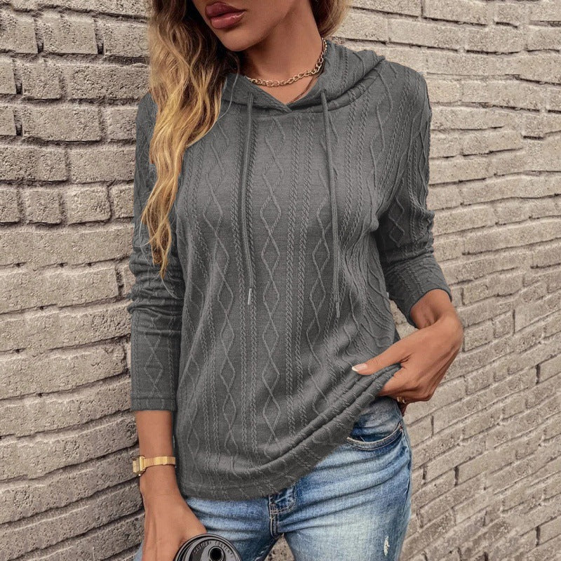 Damen lässiger Pullover mit Kordelzug und strukturiertem Strickmuster Drune