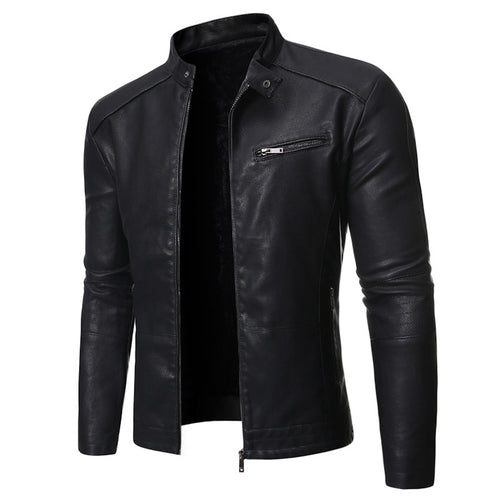 Herren Lederjacke mit stylishem Stehkragen und praktischen Reißverschlusstaschen Drune