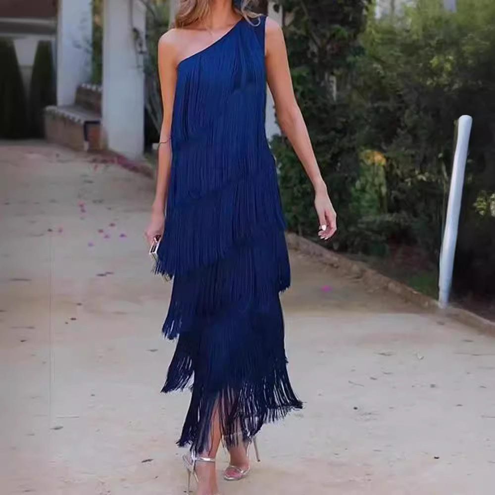 Damen Fransen Maxikleid mit asymmetrischem Schnitt und elegantem Detail Drune
