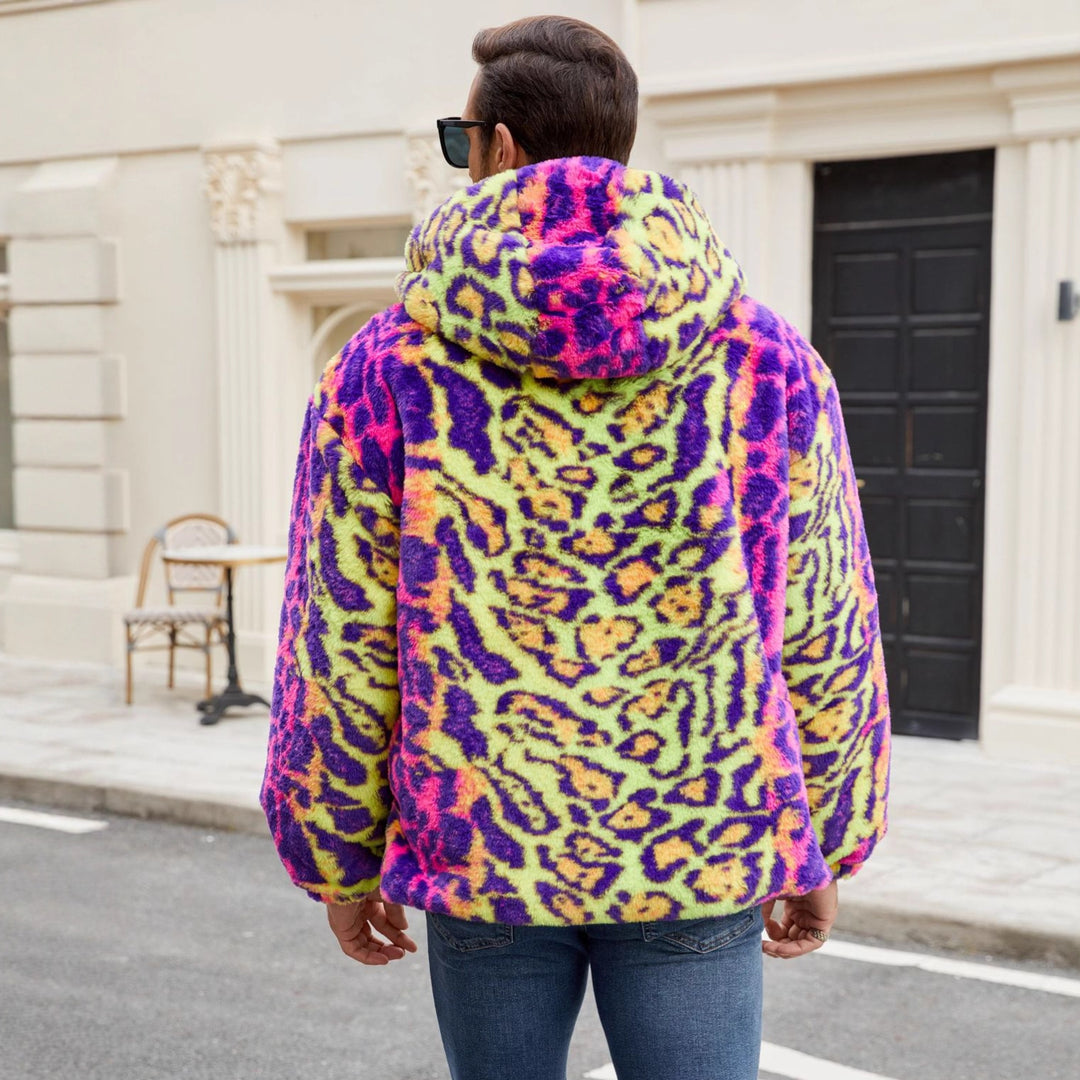 Herren Plüschjacke mit auffälligem Tierprint und Kapuze Drune