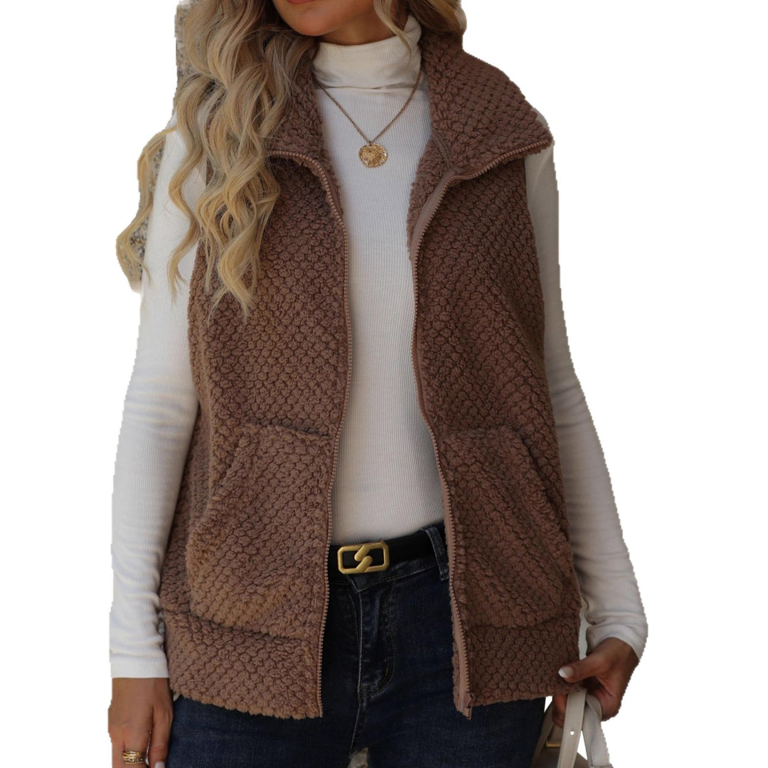Damen Plüschweste mit praktischen Taschen und Kragen Drune