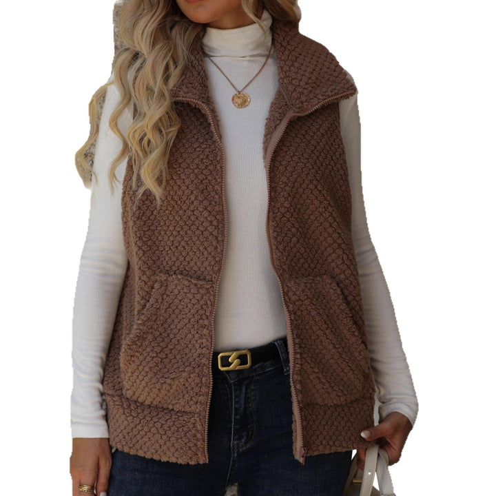 Damen Plüschweste mit praktischen Taschen und Kragen Drune