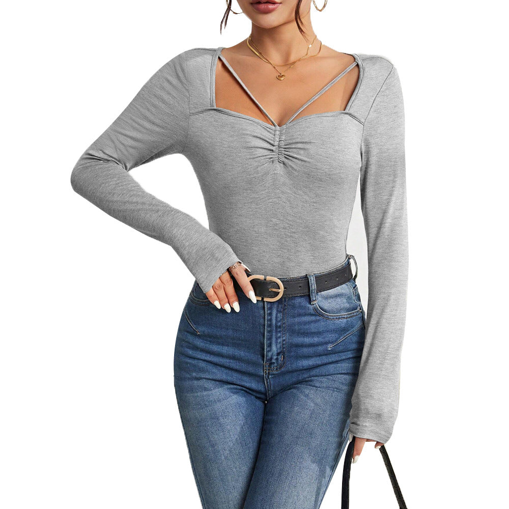 Damen Langarm-Bodysuit mit modischem V-Ausschnitt und raffinierten Schulterdetails Drune